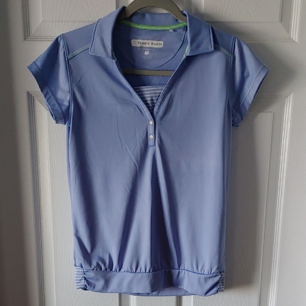 Pebble Beach Performance Women's Small Short Sleeve Polo Shirt In Blue V-Neck